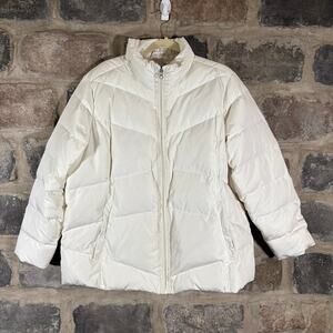 Lands'‎ End Down Puffer Coat Woman's 1X Off White High Collar Winter Warm